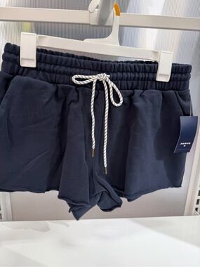 Parke Navy Elastic Waist Athletic Shorts with Contrast Drawcord